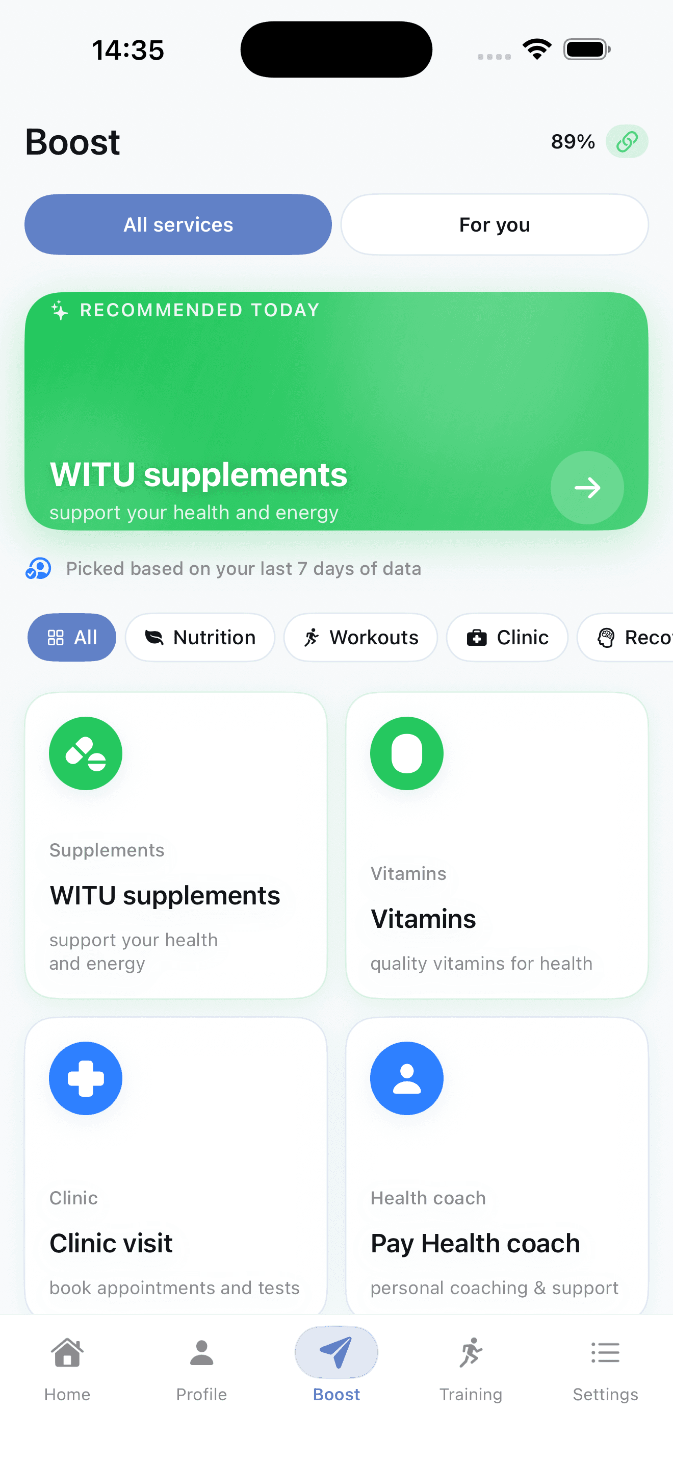 Boost AI guidance screen in the WitU app